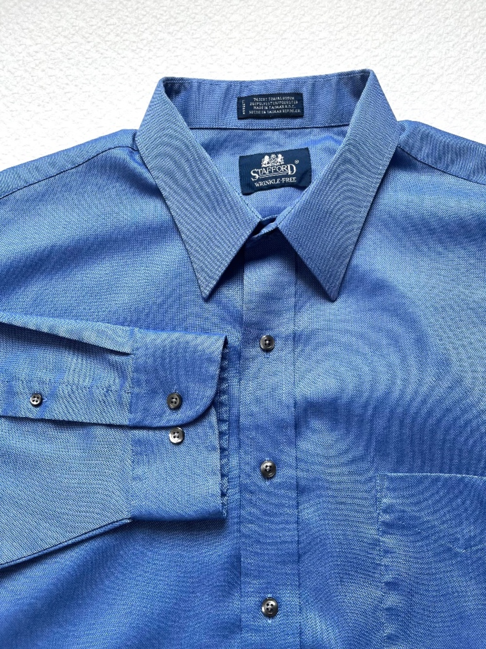 Stafford Mens Dress Shirt Long Sleeve Size 18 34/35 Blue Wrinkle Free